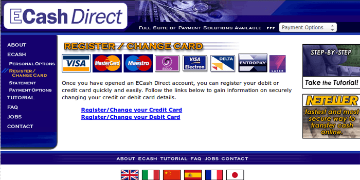 ECash Direct Register Page Screenshot of ECash Direct Register Page