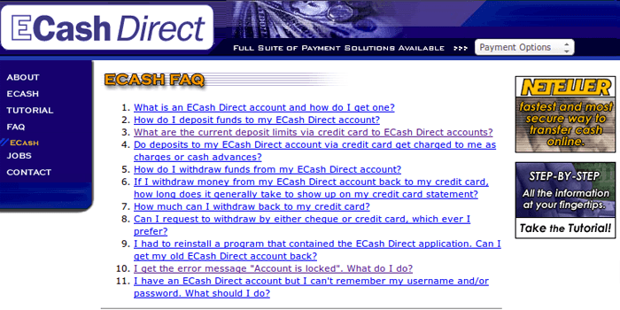 ECash Direct Security Page Screenshot of ECash Direct Security Page