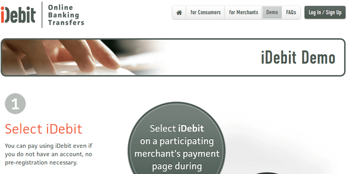 Screenshot of iDebit Demo Page