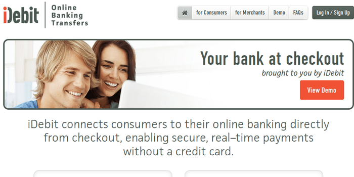 Screenshot of iDebit Home Page