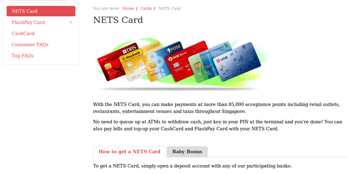 Nets Mobile Devices Page Screenshot of Nets Cards page