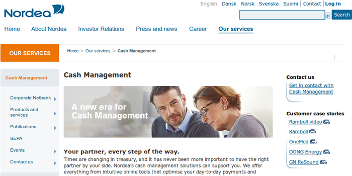 Screenshot of Nordea Deposits Page