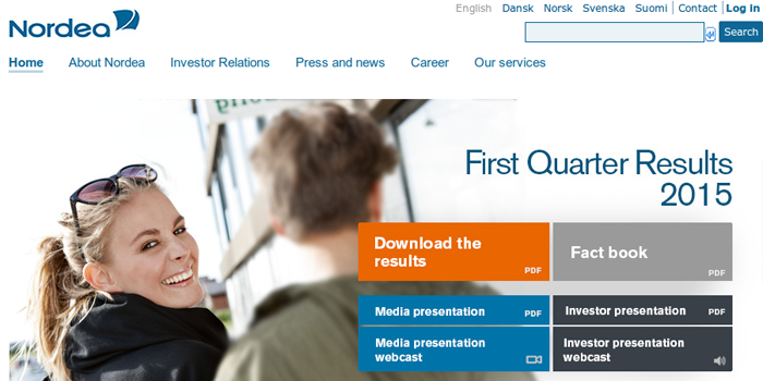 Screenshot of Nordea Home Page