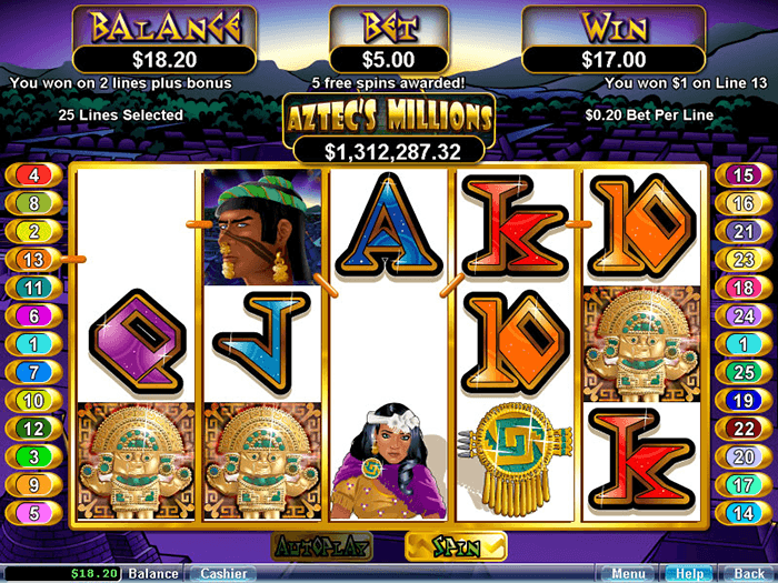 Aztect's Millions Progressive Jackpot Slot Screen