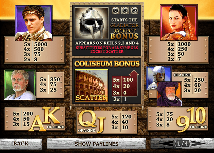 Gladiator Progressive Jackpot Slot Symbols