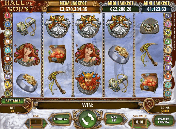 Hall of Gods Progressive Jackpot Slot Screen