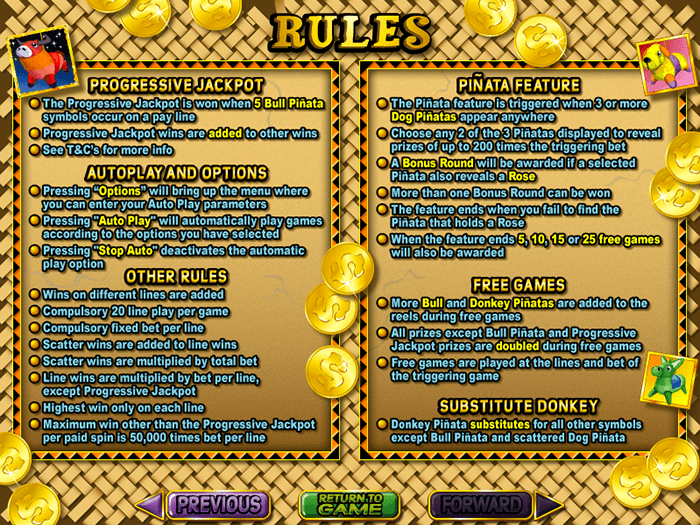 Jackpot Pinatas Progressive Jackpot Rules